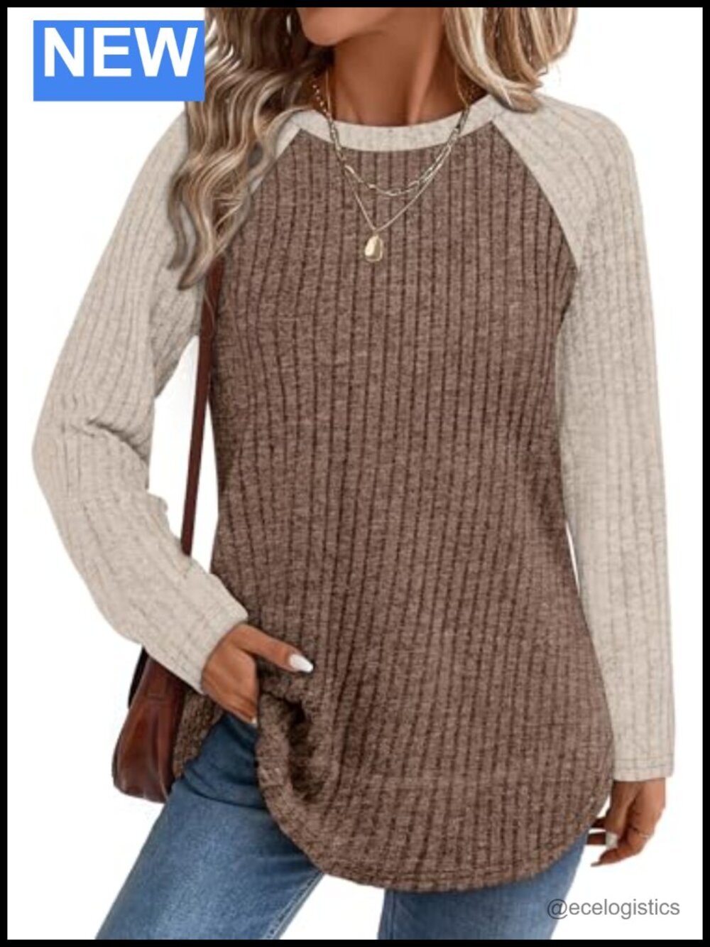 Long Sleeve Tunic Sweater Lightweight Ribbed Loose Fit Tops